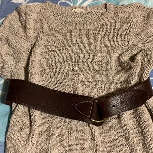 Lauren Ralph Lauren Dark Brown Leather Wide Waist Belt with Brass-Tone Buckle